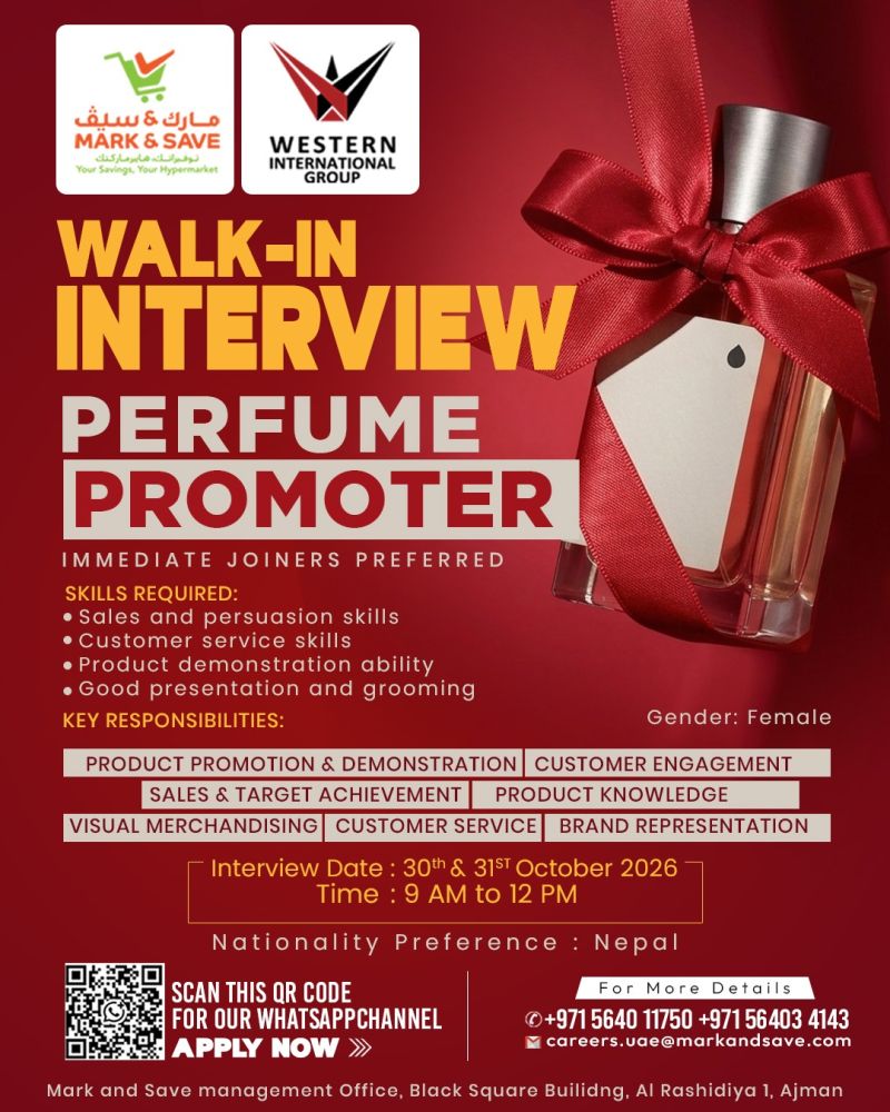 Perfume Promoter walk-in interview at MARK & SAVE in Ajman