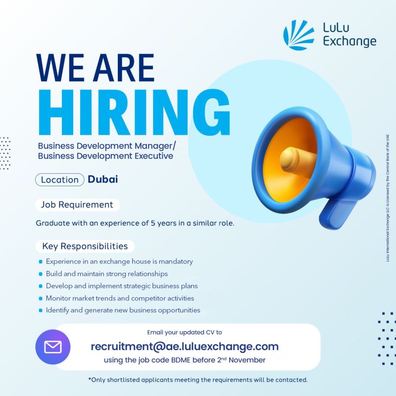 Business Development Manager job at Lulu Exchange in Dubai