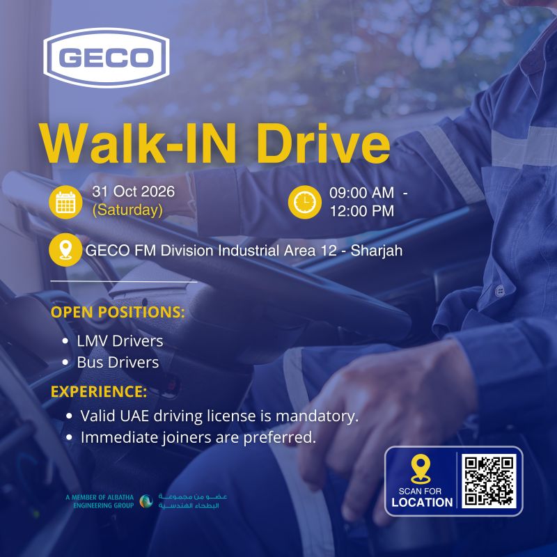 LMV Drivers walk-in interview at GECO in Sharjah
