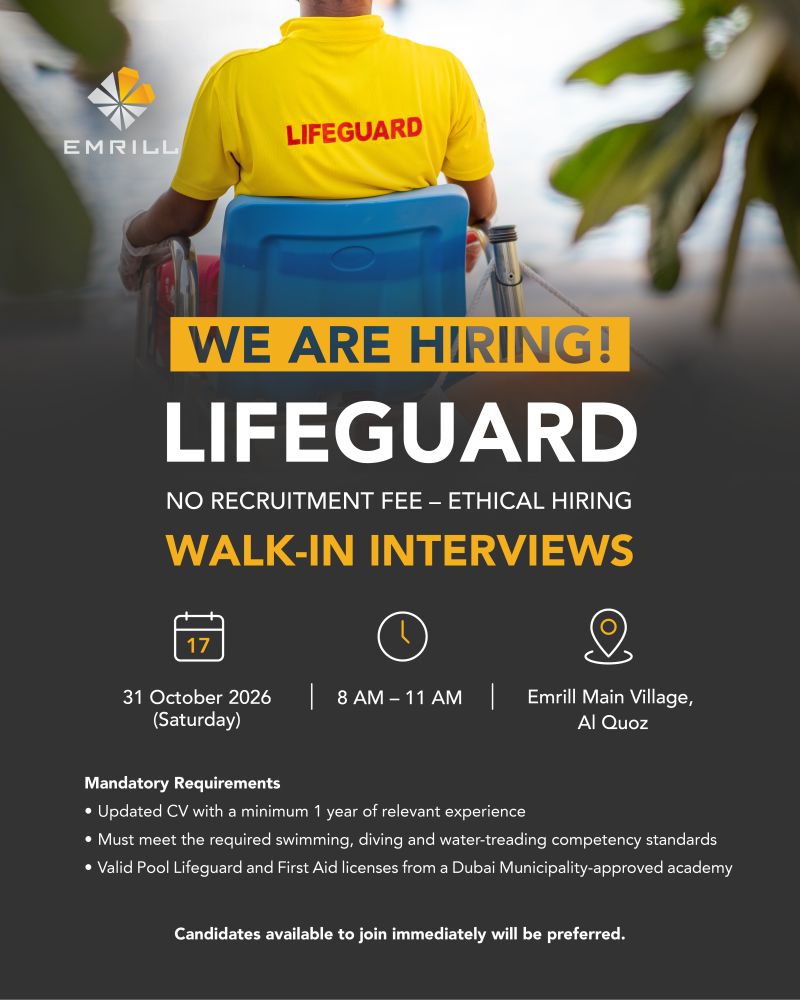 Lifeguard walk-in interview at Emrill in Dubai