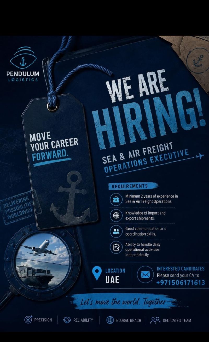 Sea & Air Freight Operations Executive job at Pendulum Logistics in UAE