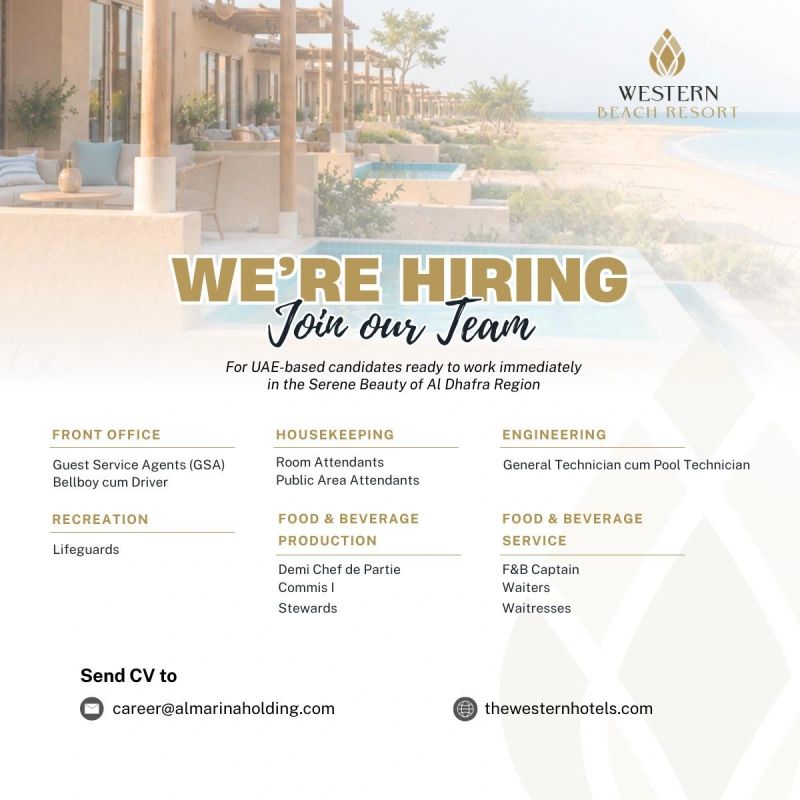 Guest Service Agents job at WESTERN BEACH RESORT in Al Dhafra Region