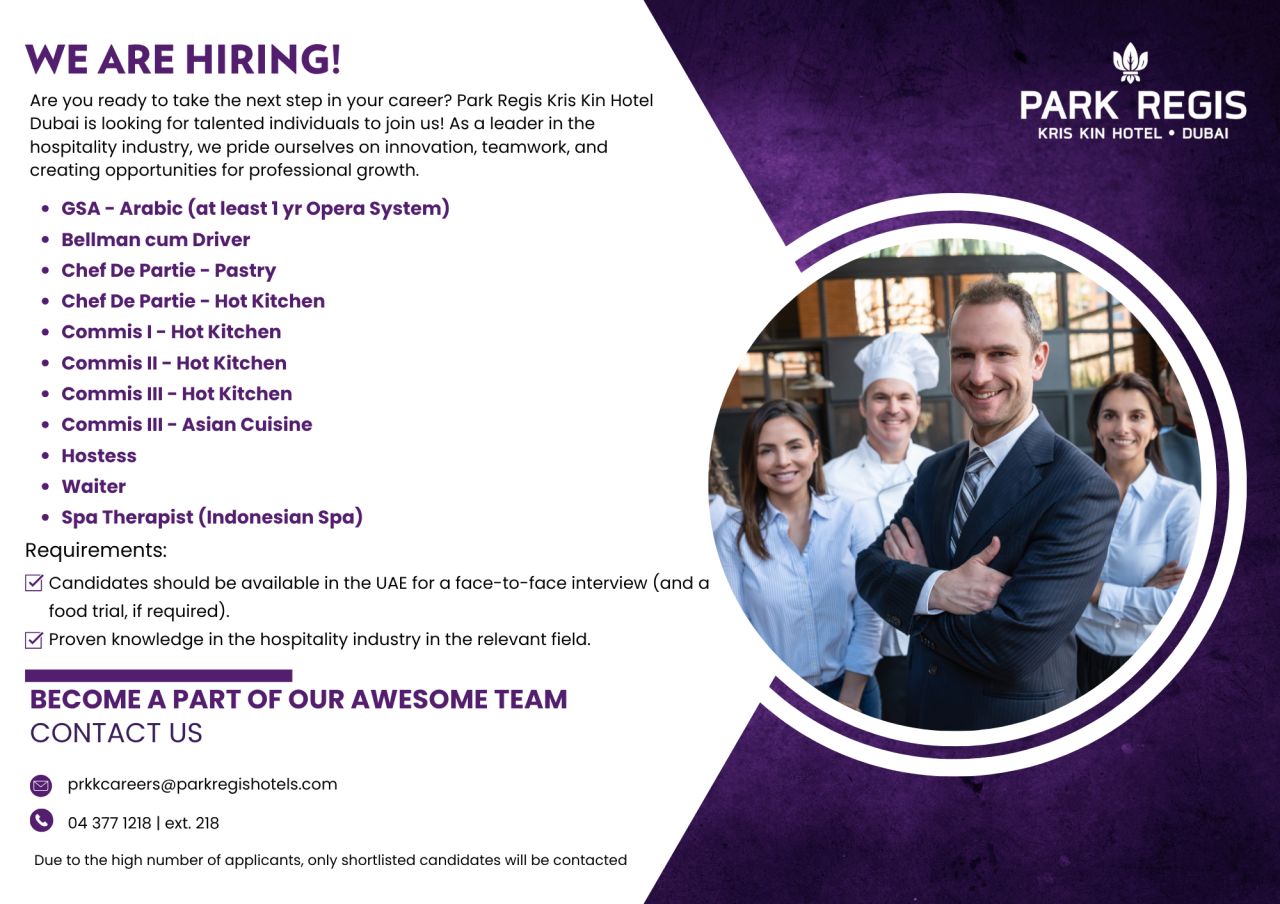 Hotel Staff job at PARK REGIS KRIS KIN HOTEL DUBAI in Dubai