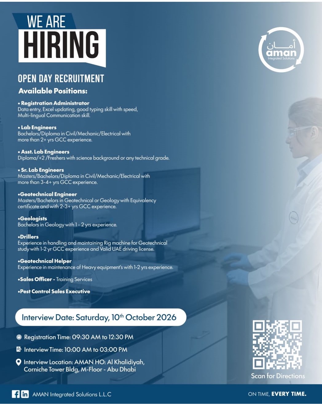 ๐ Walk-In Interview - AMAN Integrated Solutions Hiring Multiple Roles โ Abu Dhabi - Walk-In Interview Flyer