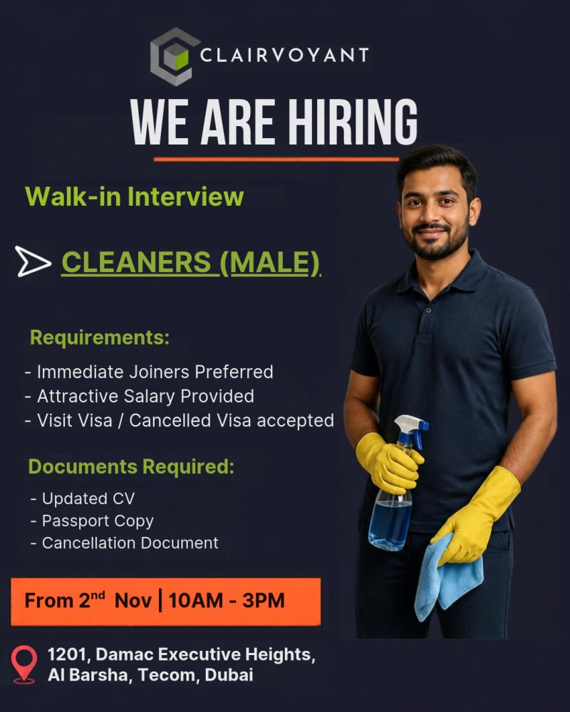 Cleaner walk-in interview at CLAIRVOYANT in Dubai