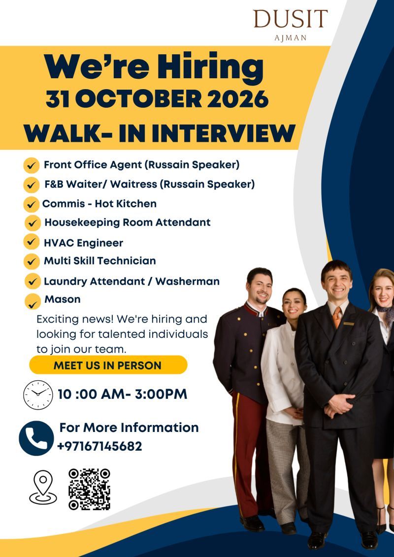 Hotel Staff walk-in interview at DUSIT AJMAN in Ajman