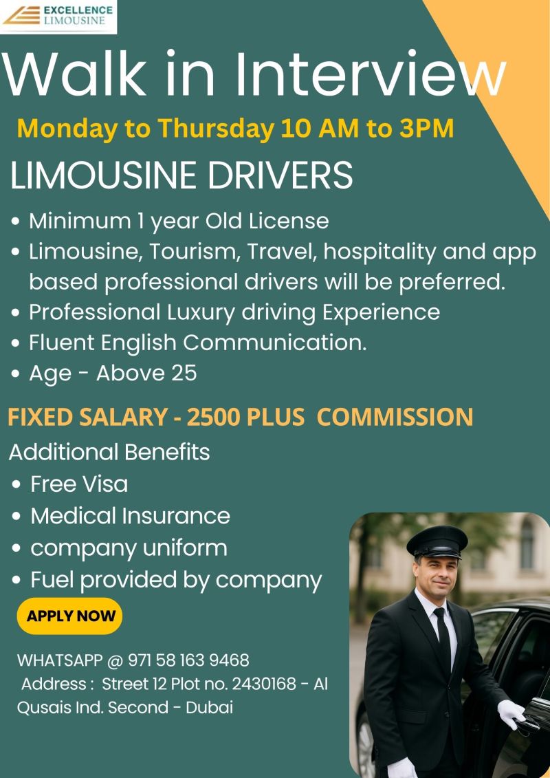 Limousine Driver walk-in interview at Excellence Limousine in Dubai