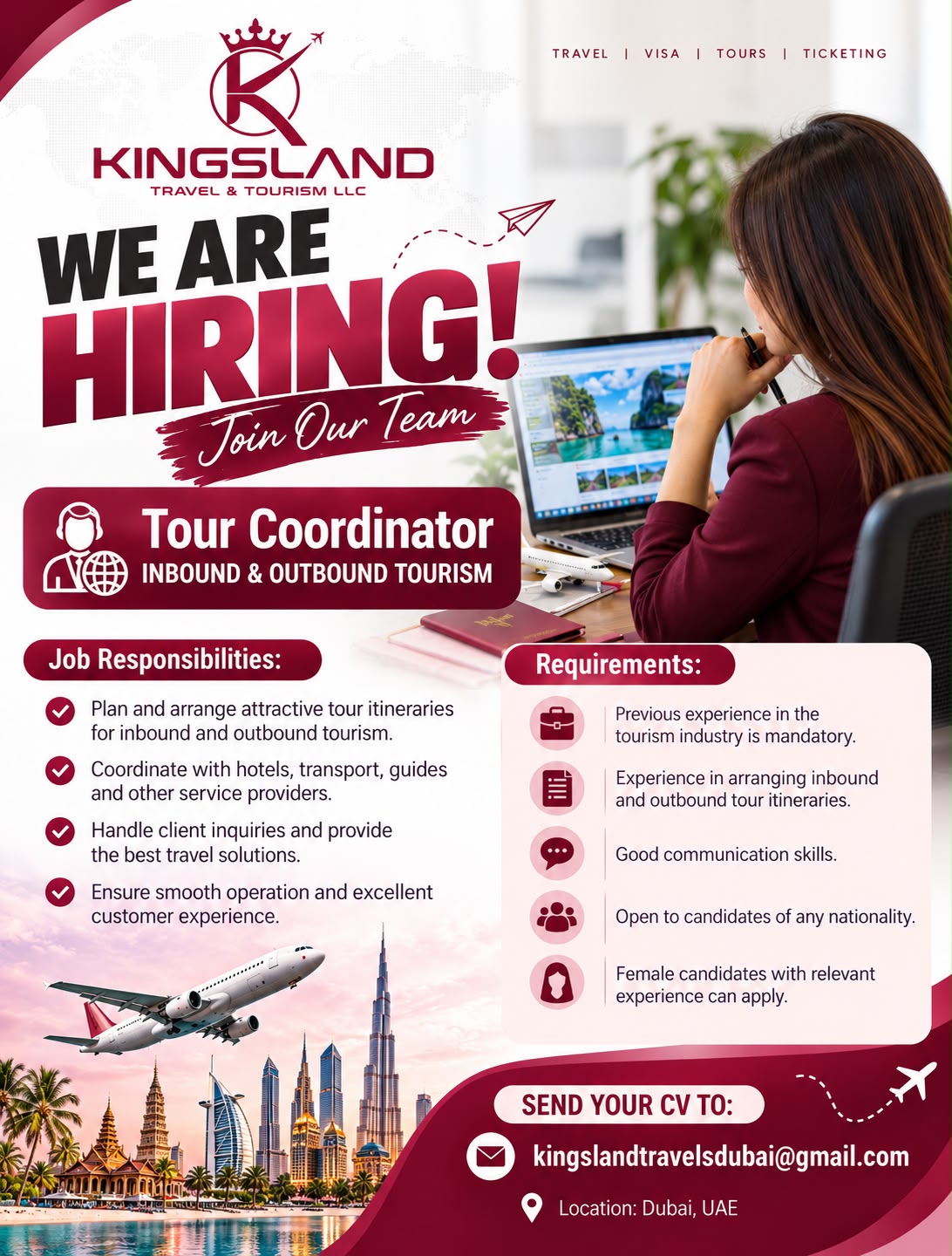 Tour Coordinator job at Kingsland Travel & Tourism LLC in Dubai, UAE