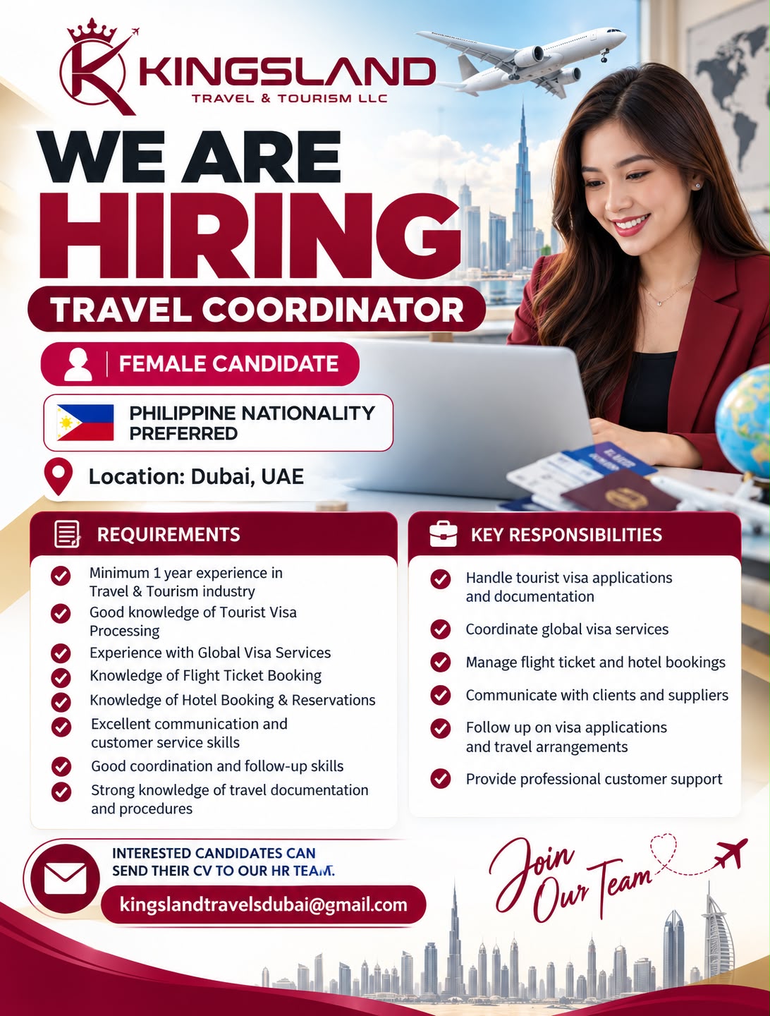 Travel Coordinator job at Kingsland Travel & Tourism LLC in Dubai, UAE