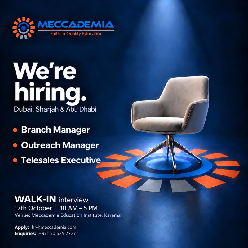 Managers and Telesales Executives walk-in interview at Meccademia in Dubai, Sharjah & Abu Dhabi