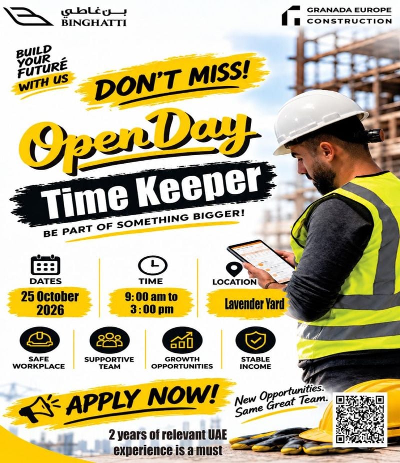 Time Keeper walk-in interview at Binghatti in Dubai