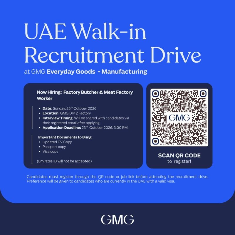 Factory Butcher & Meat Factory Worker walk-in interview at GMG in Dubai