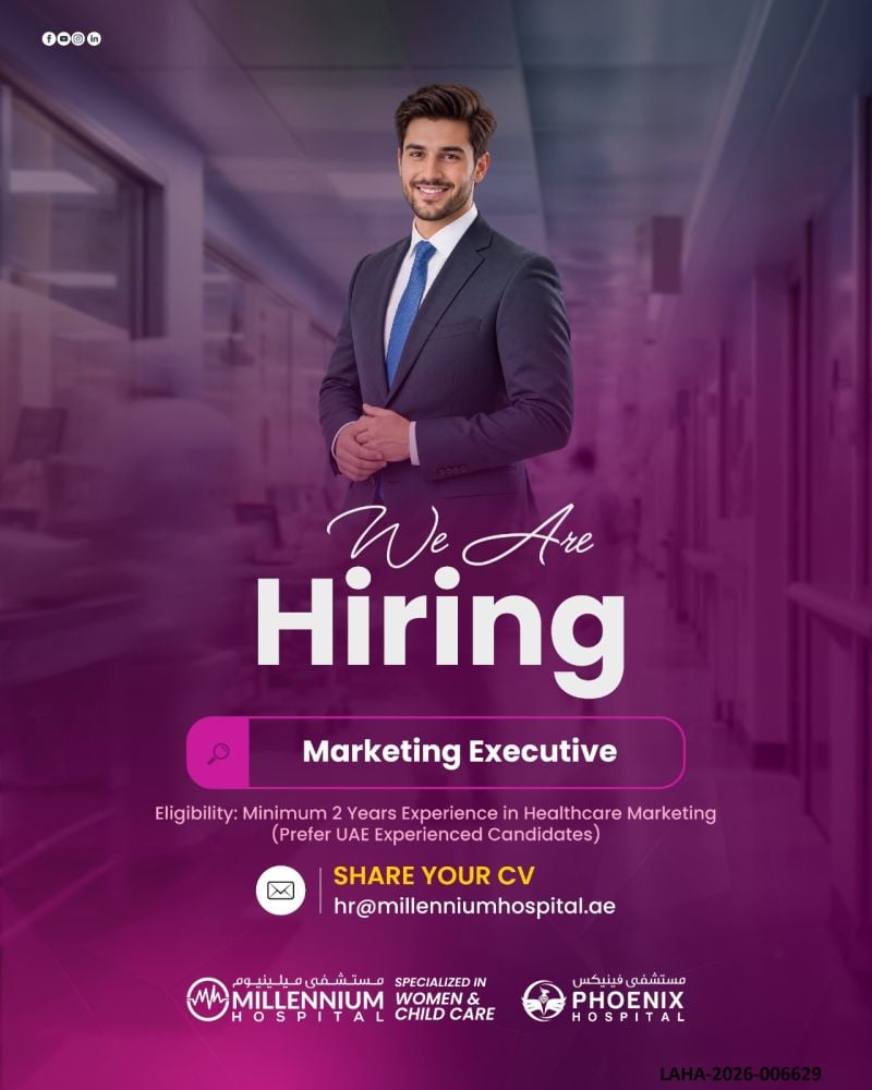 Millennium Hospital Hiring Marketing Executives – UAE - Flyer