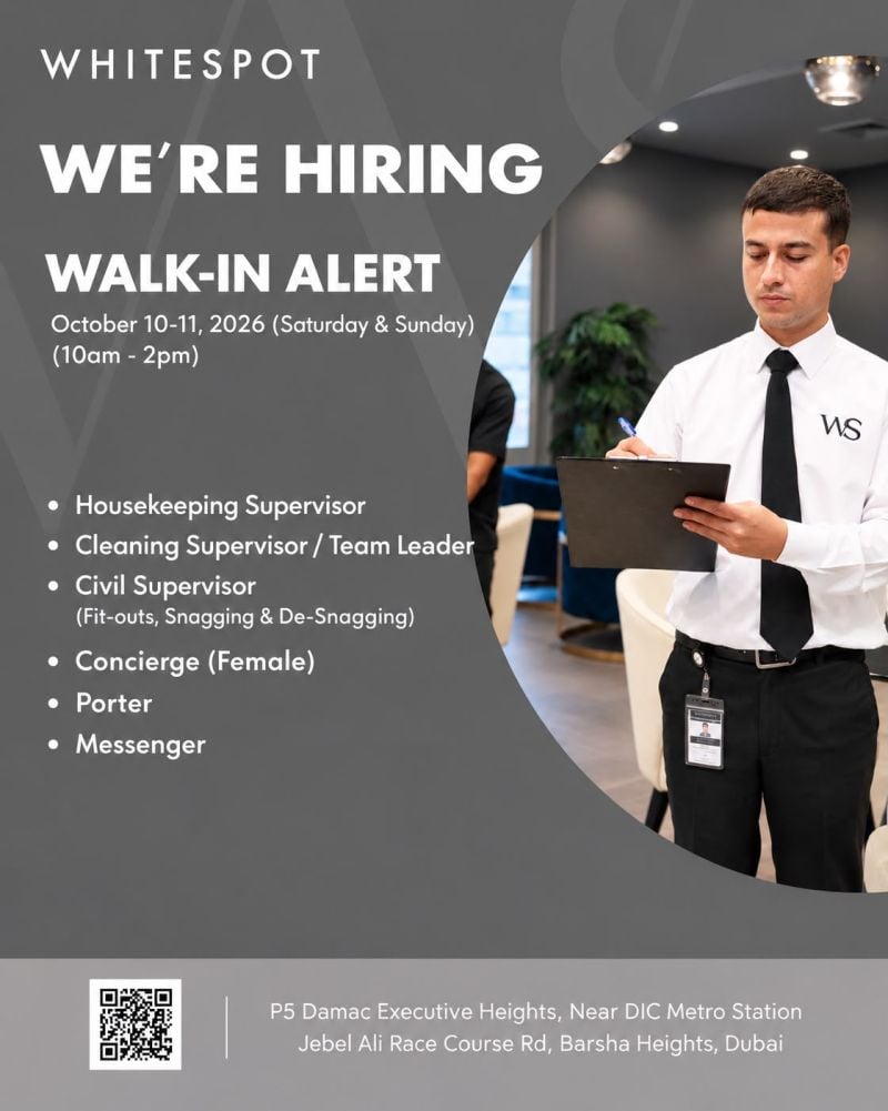 Walk-In Interview - Whitespot Hiring Multiple Positions – Dubai - Walk-In Interview Flyer