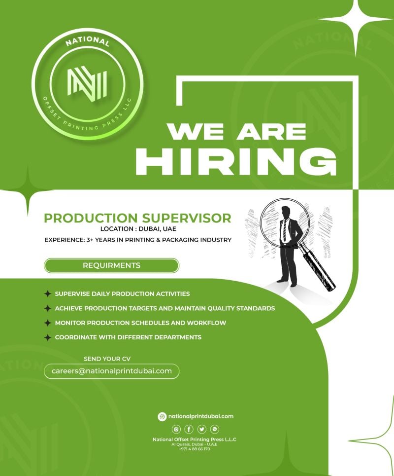 National Offset Printing Press Hiring Production Supervisors – Dubai - Flyer