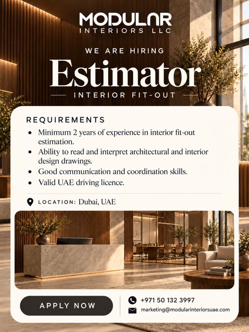 Estimator job at MODULAR INTERIORS LLC in Dubai