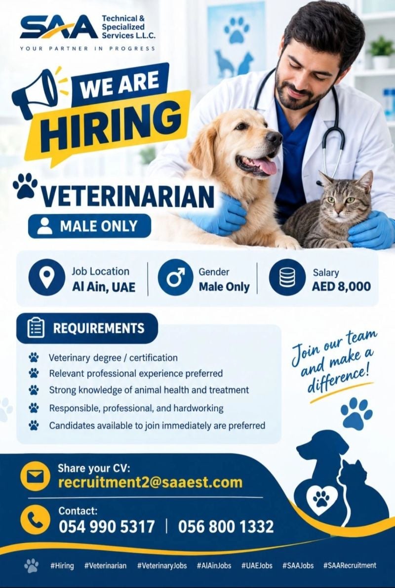 Veterinarian job at SAA Technical & Specialized Services L.L.C. in Al Ain