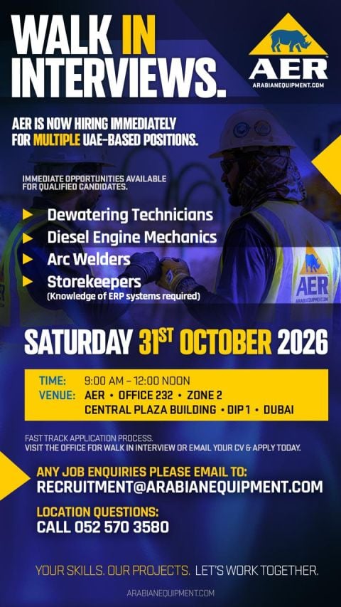 Dewatering Technicians walk-in interview at Arabian Equipment in Dubai