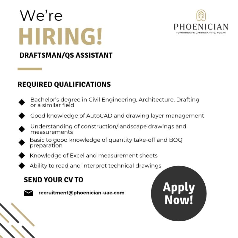 Draftsman QS Assistant job at Phoenician in UAE