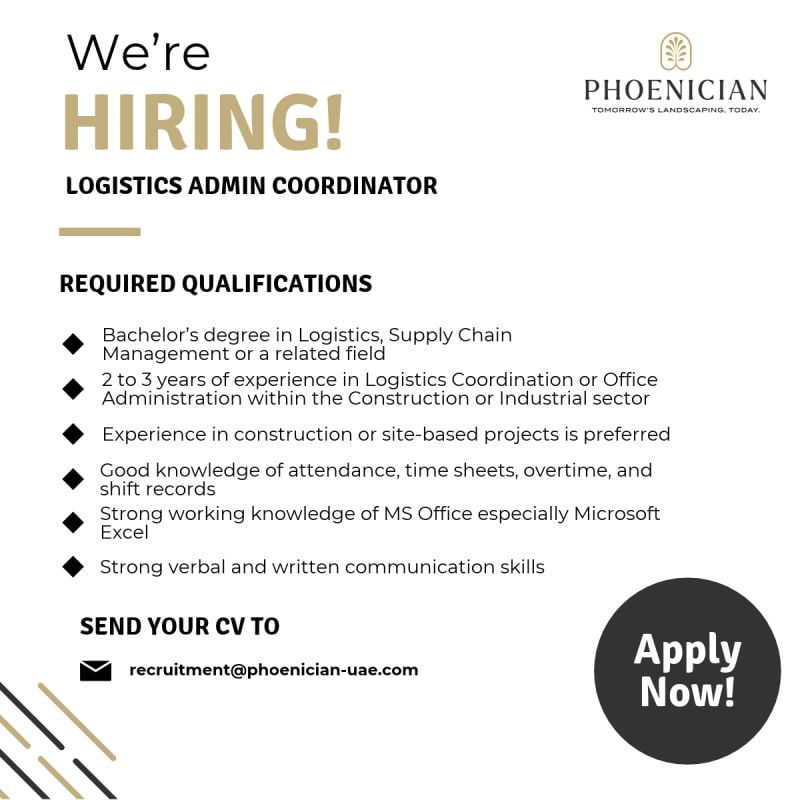 Logistics Admin Coordinator job at Phoenician in UAE