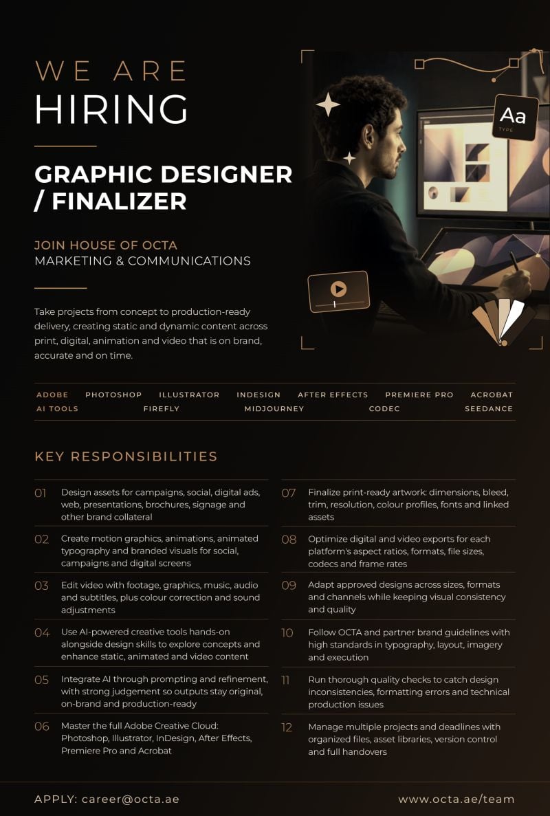 Graphic Designer / Finalizer job at House of Octa Marketing & Communications in Dubai