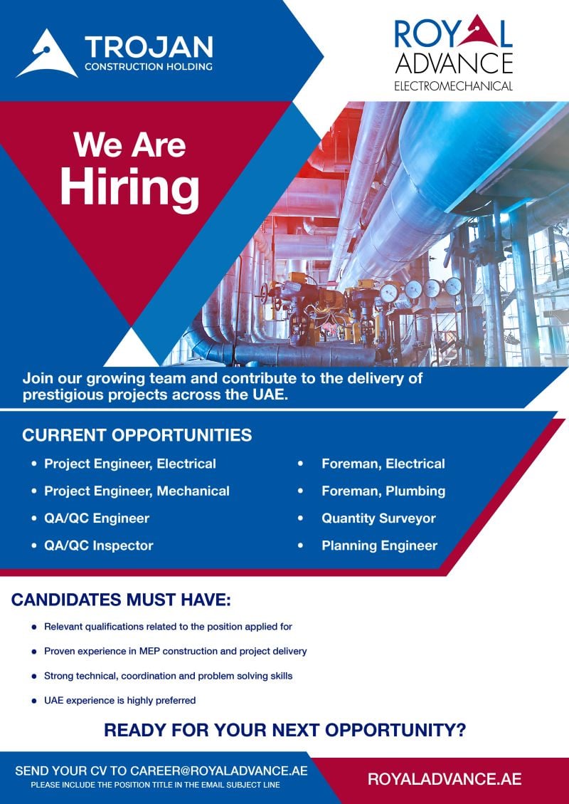 Trojan Construction Holding Hiring Multiple Positions – UAE - Flyer