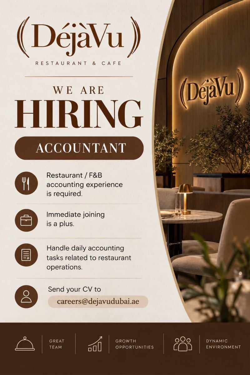Accountant job at DéjàVu Restaurant & Cafe in Dubai