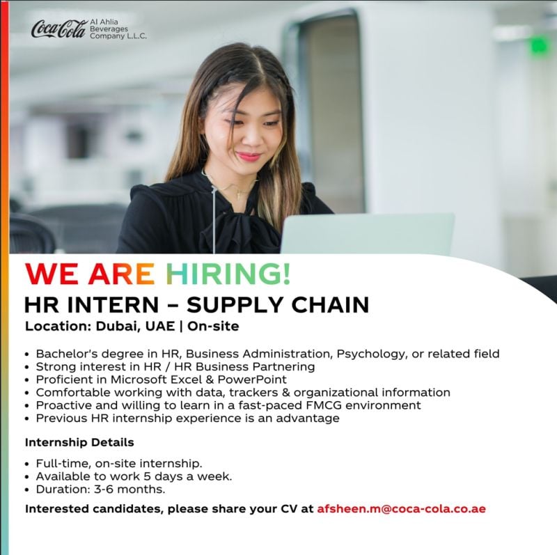 π Internship - Al Ahlia Beverages Company Hiring HR Interns β Dubai - Flyer
