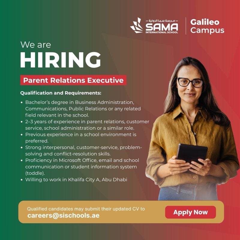 Parent Relations Executive job at Sama International School in Abu Dhabi