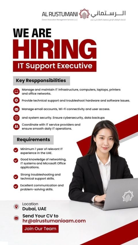 IT Support Executive job at Al Rustamani in Dubai