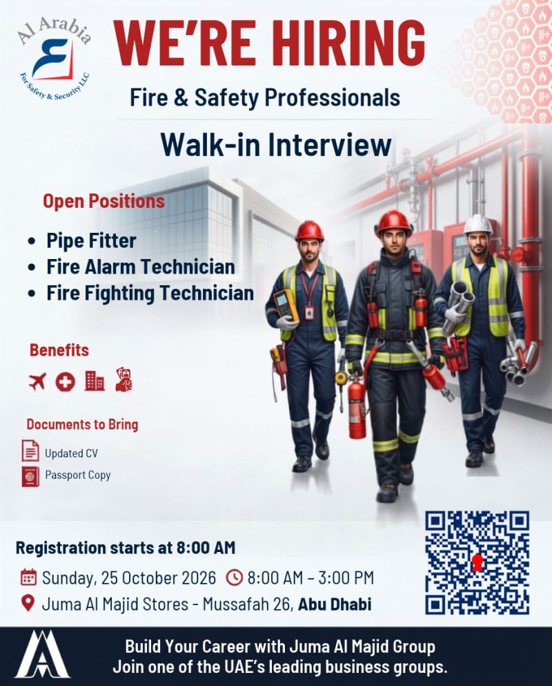 Fire & Safety Professional walk-in interview at Al Arabia For Safety & Security LLC in Abu Dhabi