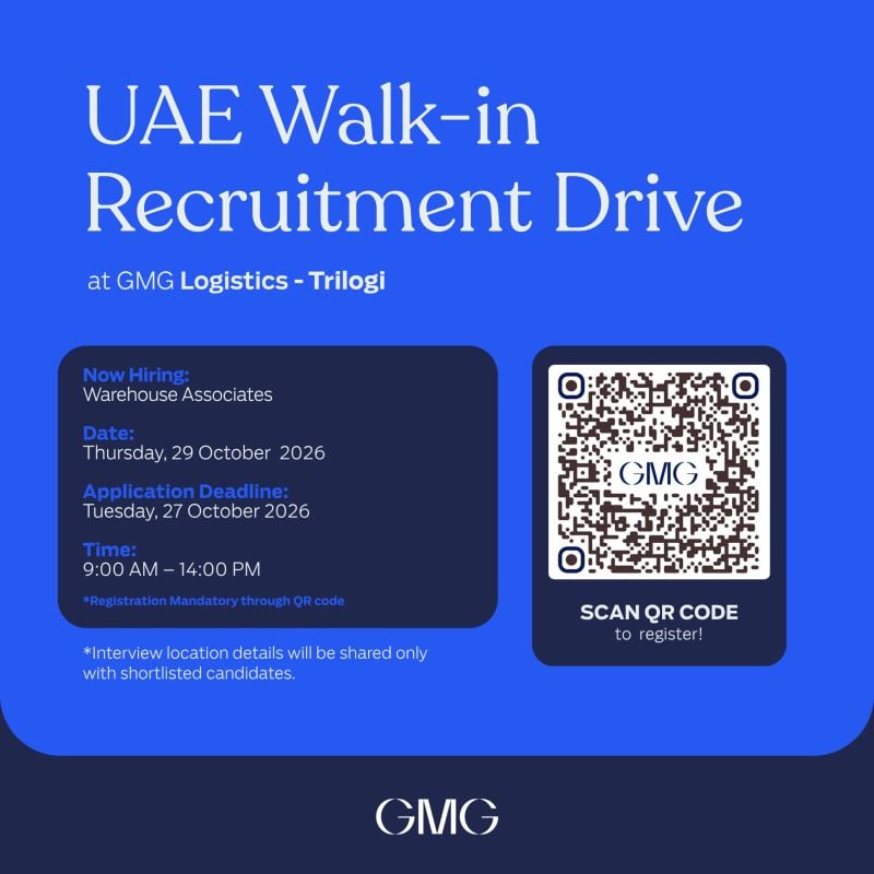 Warehouse Associate walk-in interview at GMG Logistics in UAE