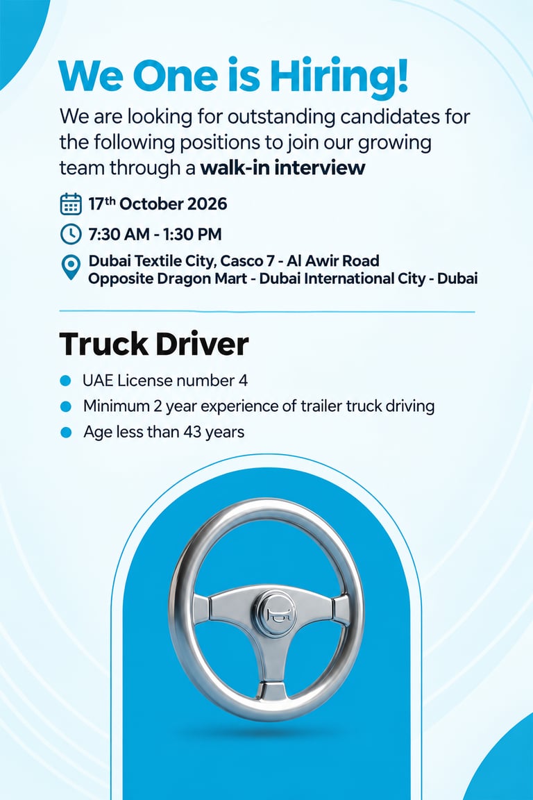 Truck Driver walk-in interview at We One in Dubai