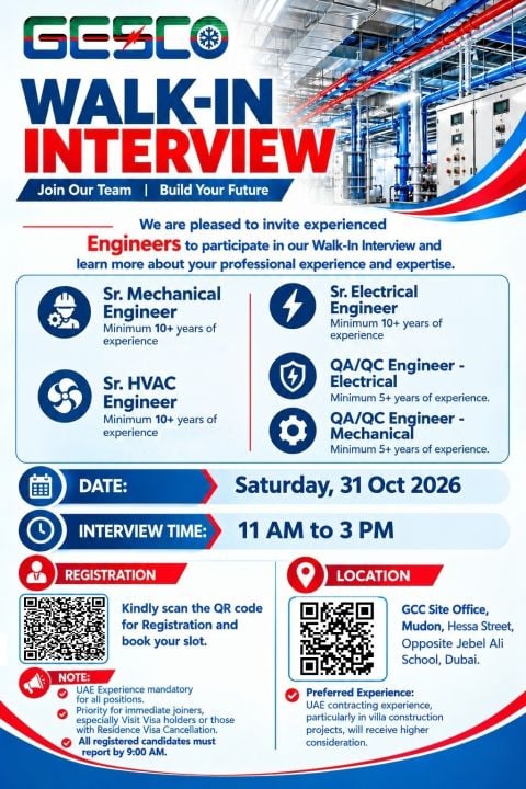 Mechanical Engineer walk-in interview at GESCO in Dubai