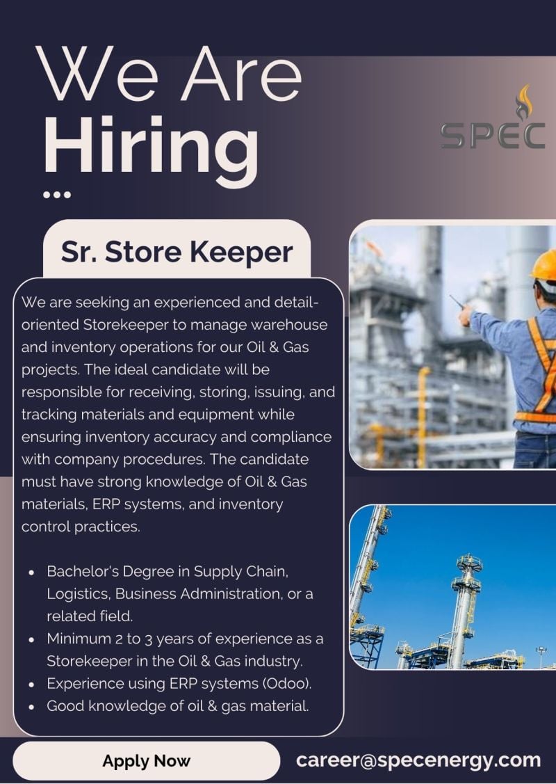 SPEC Energy Hiring Senior Store Keepers – UAE - Flyer