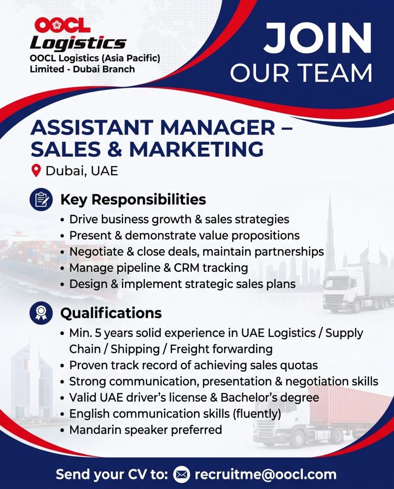 Assistant Manager - Sales & Marketing job at OOCL Logistics in Dubai