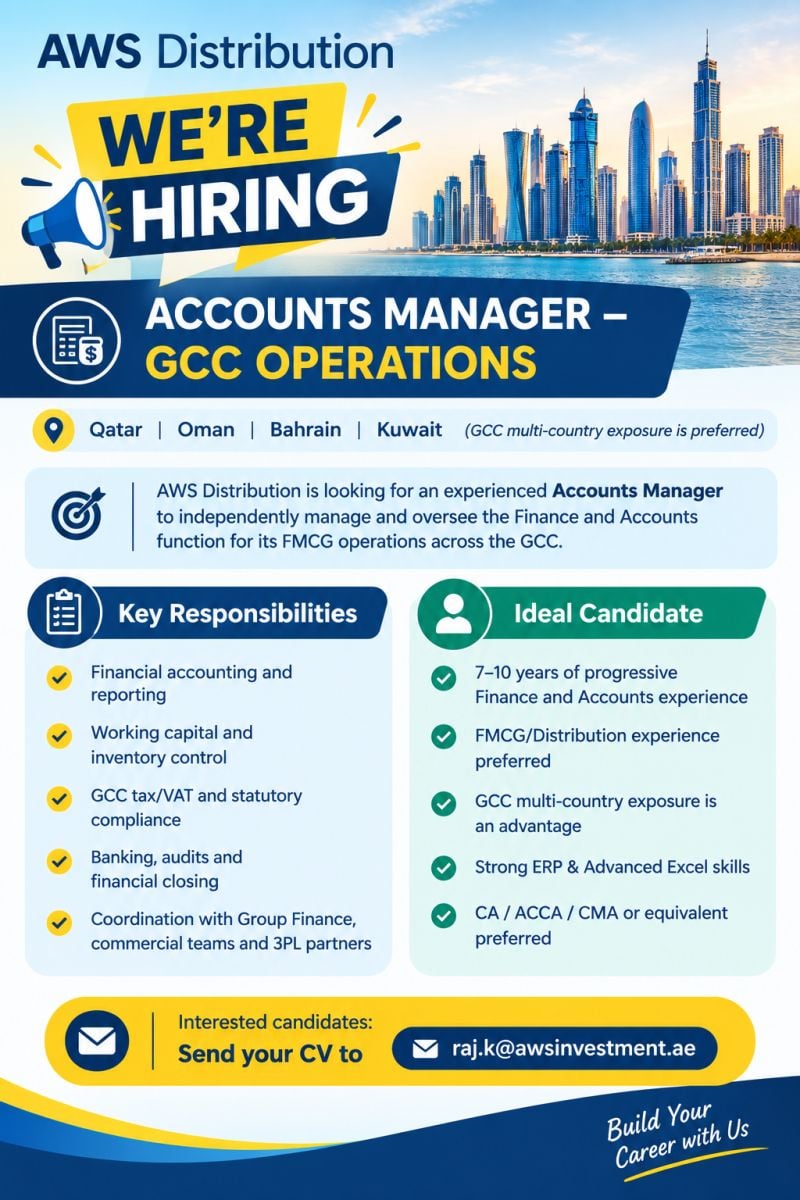 AWS Distribution Hiring Accounts Managers – Qatar, Oman, Bahrain, Kuwait - Flyer