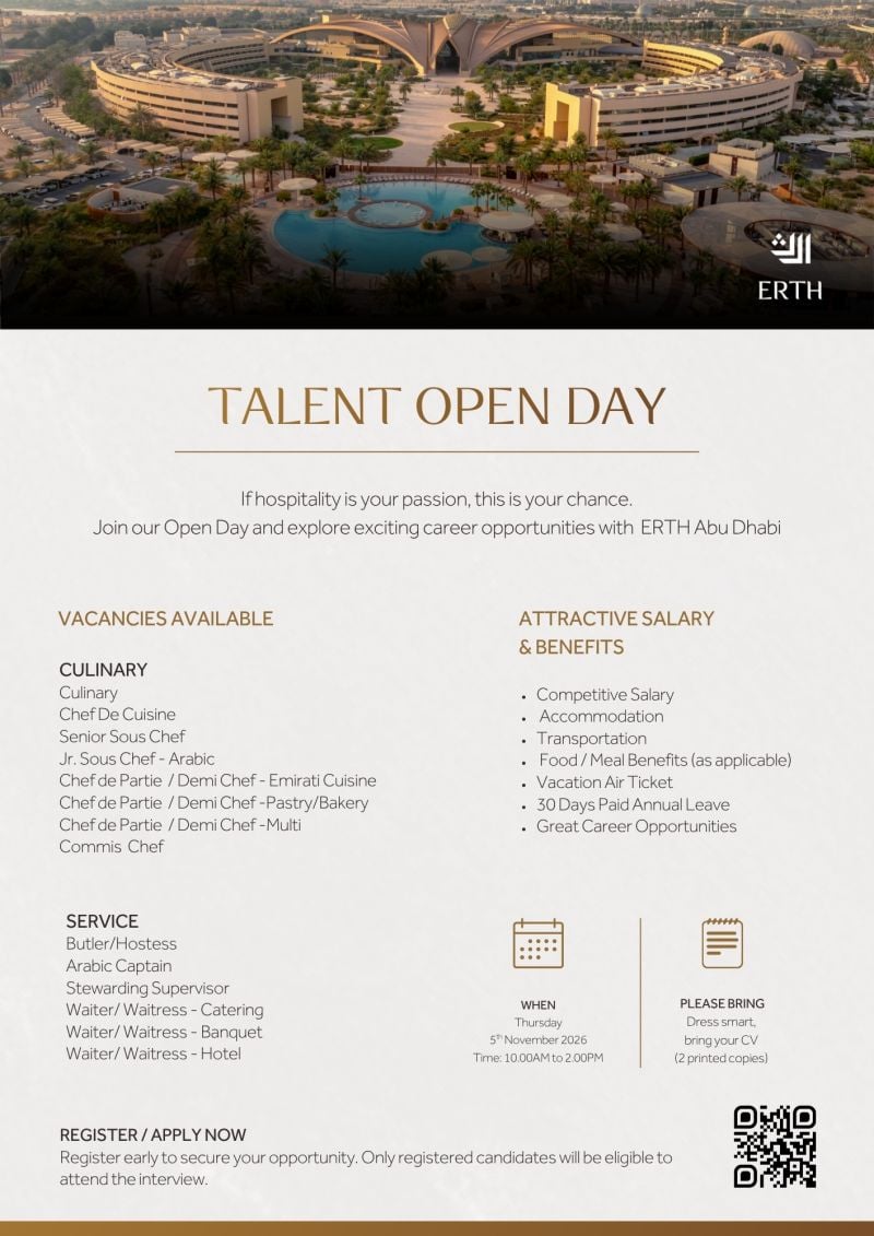 Hotel Staff walk-in interview at ERTH Abu Dhabi in Abu Dhabi