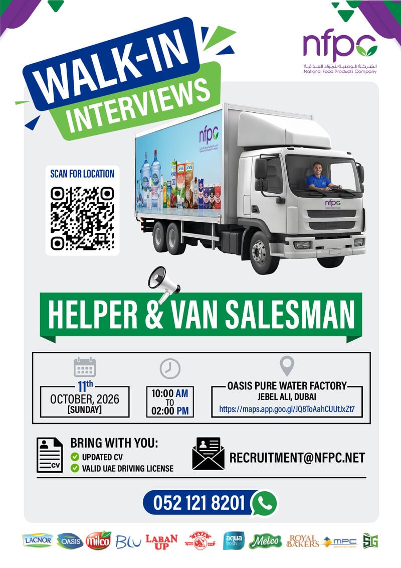 📍 Walk-In Interview - NFPC Hiring Van Salesmen – Dubai - Walk-In Interview Flyer