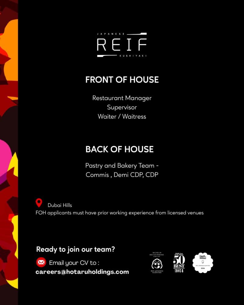 Restaurant Staff job at Reif Kushiyaki in Dubai