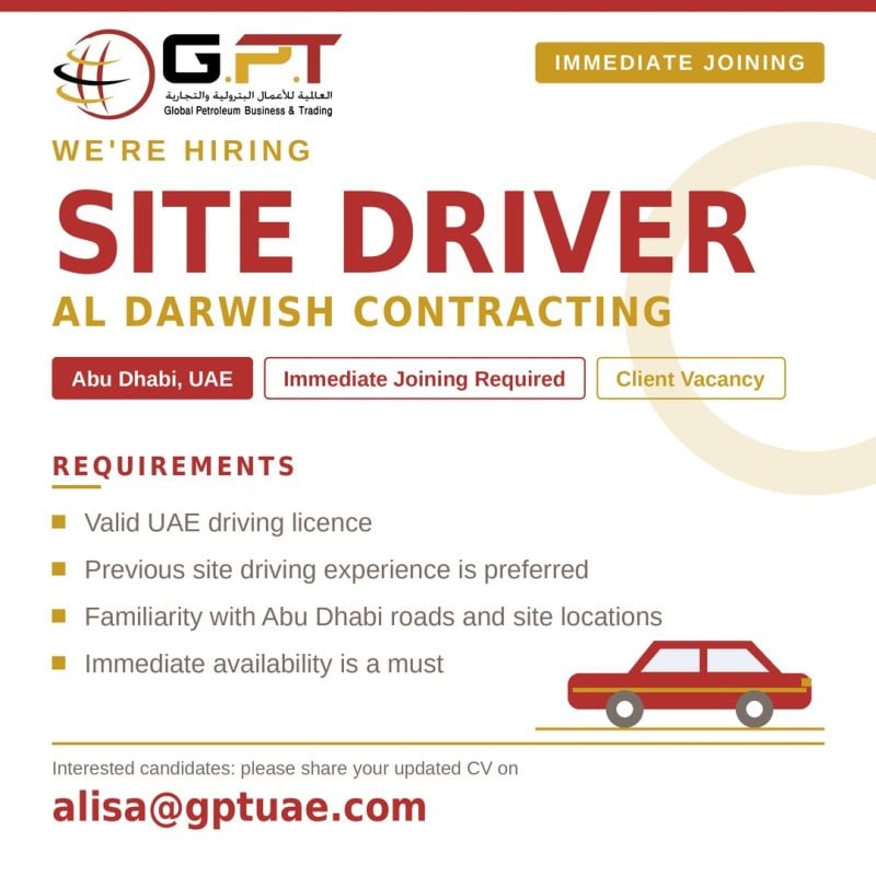 Site Driver job at Al Darwish Contracting in Abu Dhabi, UAE