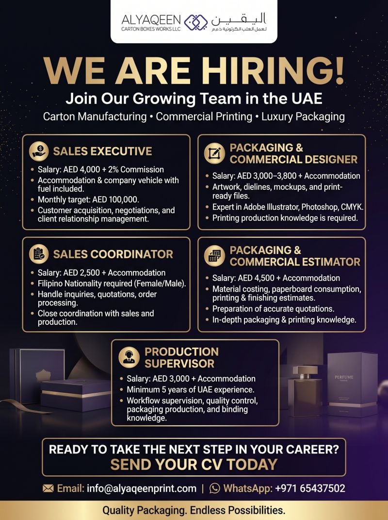Sales Executive job at Alyaqeen Carton Boxes Works LLC in UAE