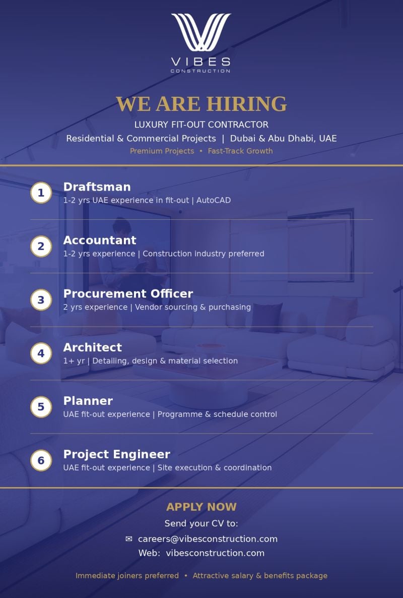 Vibes Construction Hiring Multiple Roles – Dubai & Abu Dhabi - Flyer