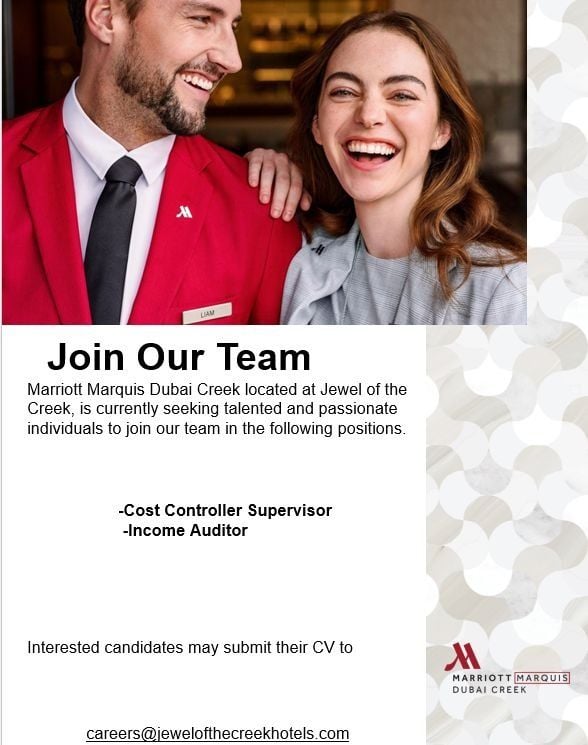 Cost Controller Supervisor job at Marriott Marquis Dubai Creek in Dubai
