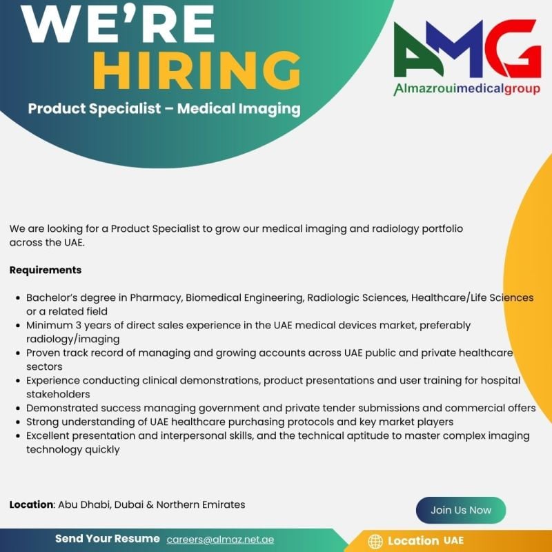 Product Specialist job at Almazroui Medical Group in Abu Dhabi