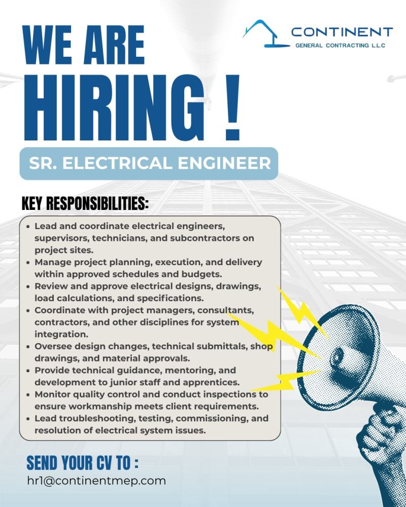 Continent General Contracting Hiring Electrical Engineers - Flyer