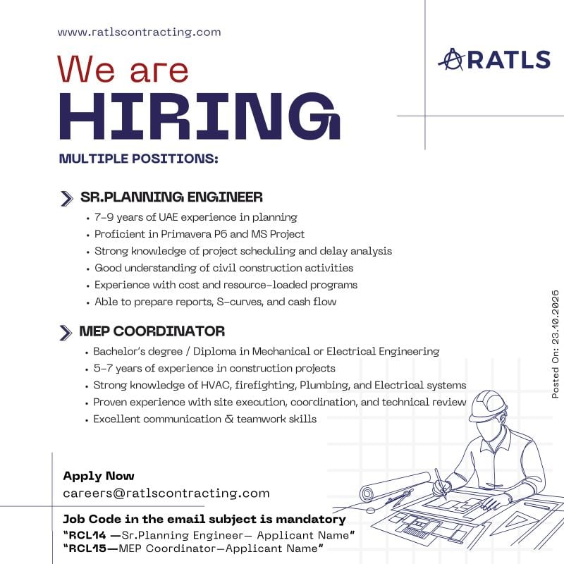 Senior Planning Engineer job at Ratls Contracting in UAE