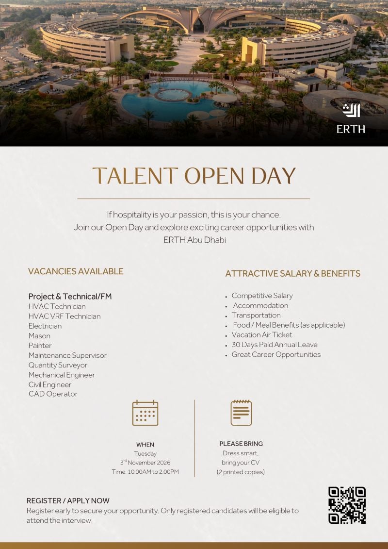 Hospitality Professionals walk-in interview at ERTH Abu Dhabi in Abu Dhabi