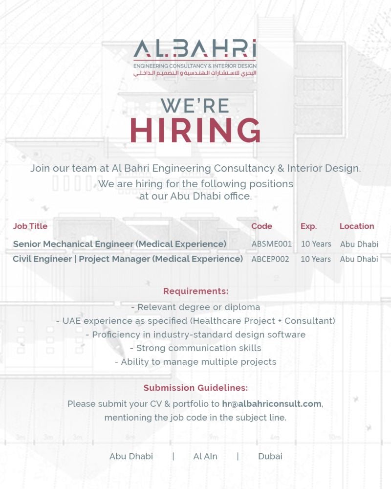 Senior Mechanical Engineer job at Al Bahri Engineering Consultancy & Interior Design in Abu Dhabi