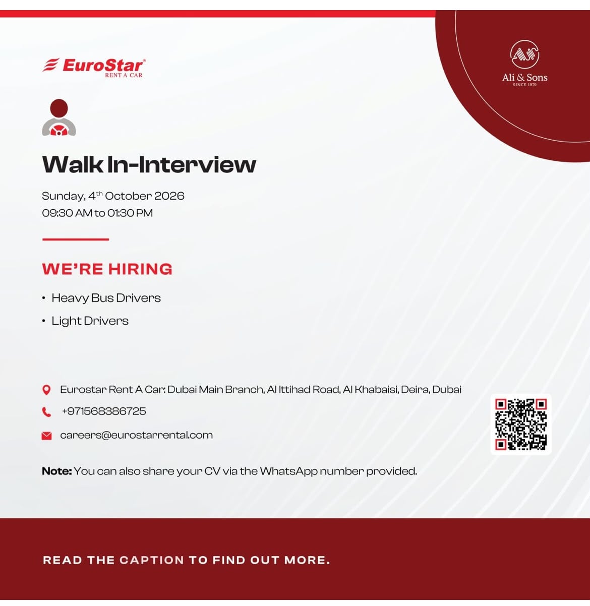π Walk-In Interview - EuroStar Rent A Car Hiring Drivers β Dubai - Walk-In Interview Flyer
